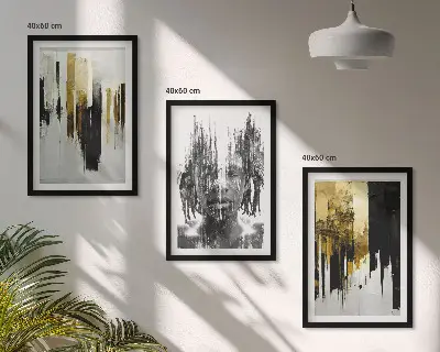 Kontrastowe abstrakcje portretu zestaw 3 obrazów do salonu