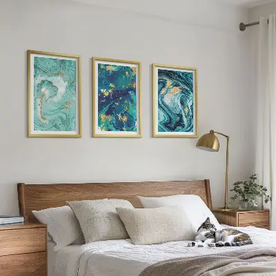 Zestaw 3 obrazów do salonu Turkusowa abstrakcja farb