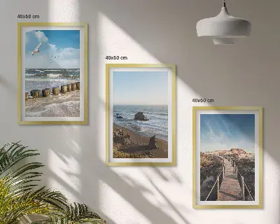 Zestaw obrazów do salonu plaża z falami, niebem i molo