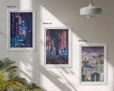 Zestaw 3 obrazów do salonu nocne miasto z neonowymi światłami