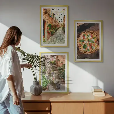 Zestaw obrazów do salonu Urokliwe uliczki z pizzą