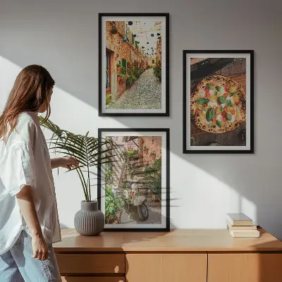 Zestaw obrazów do salonu Urokliwe uliczki z pizzą