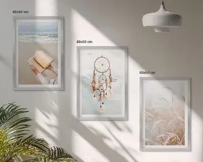Kompozycja obrazów na ścianę spokojne pejzaże w stylu boho