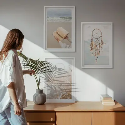 Kompozycja obrazów na ścianę spokojne pejzaże w stylu boho