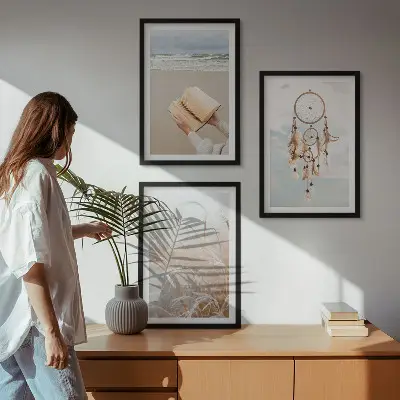 Kompozycja obrazów na ścianę spokojne pejzaże w stylu boho
