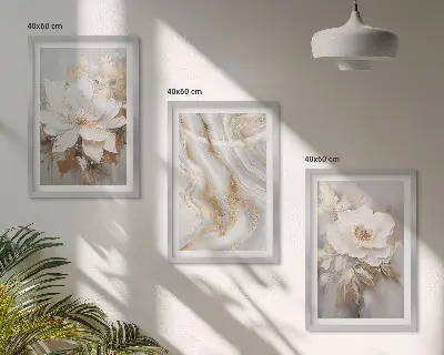 Zestaw obrazów do salonu kwiaty w stylu abstrakcyjnego marmuru