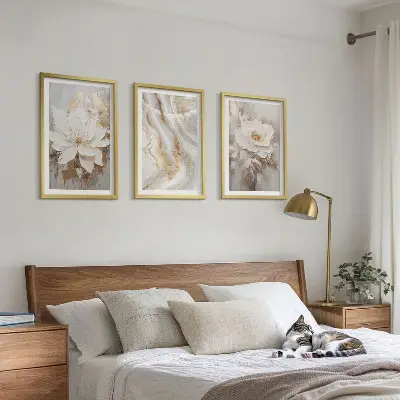 Zestaw obrazów do salonu kwiaty w stylu abstrakcyjnego marmuru
