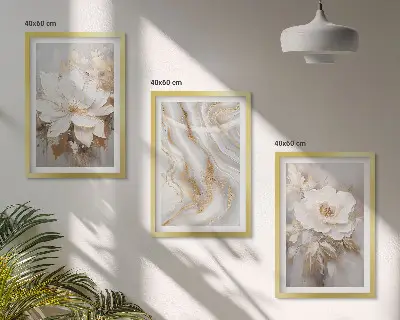 Zestaw obrazów do salonu kwiaty w stylu abstrakcyjnego marmuru