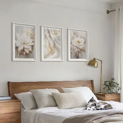 Zestaw obrazów do salonu kwiaty w stylu abstrakcyjnego marmuru