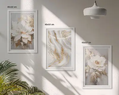 Zestaw obrazów do salonu kwiaty w stylu abstrakcyjnego marmuru