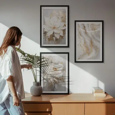 Zestaw obrazów do salonu kwiaty w stylu abstrakcyjnego marmuru