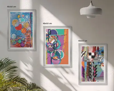Zestaw obrazów do salonu kolorowe abstrakcje z geometrycznymi okręgami