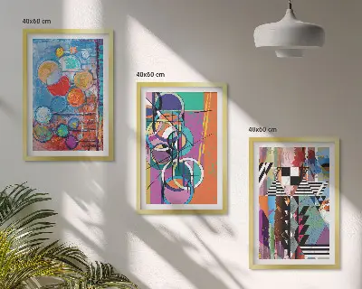 Zestaw obrazów do salonu kolorowe abstrakcje z geometrycznymi okręgami