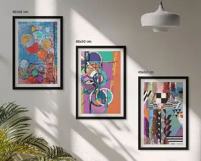 Zestaw obrazów do salonu kolorowe abstrakcje z geometrycznymi okręgami
