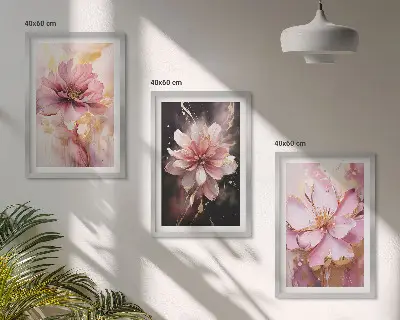 Zestaw 3 obrazów do salonu Kwiatowe kompozycje róż i biel