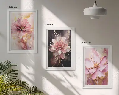 Zestaw 3 obrazów do salonu Kwiatowe kompozycje róż i biel