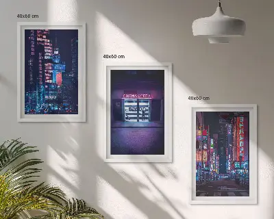Kompozycja obrazów na ścianę nocne miasto z neonowym wejściem