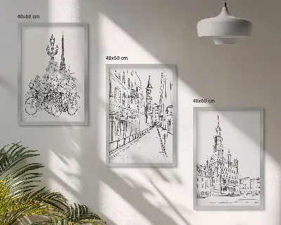 Zestaw obrazów do salonu Proste rysunki miejskich krajobrazów