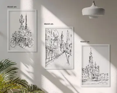 Zestaw obrazów do salonu Proste rysunki miejskich krajobrazów