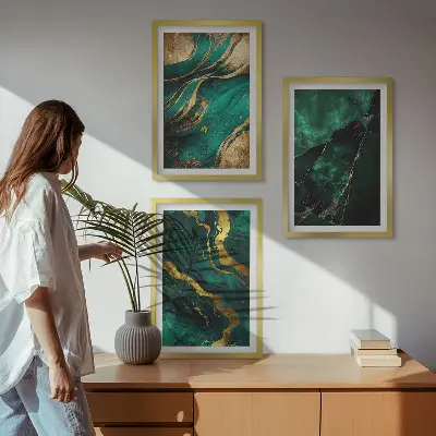 Zestaw obrazów do salonu z elegantkimi wzorami kamieni