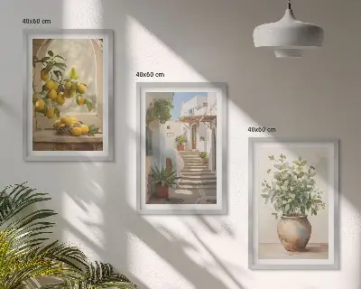 Zestaw obrazów do salonu cytryny w wazonie