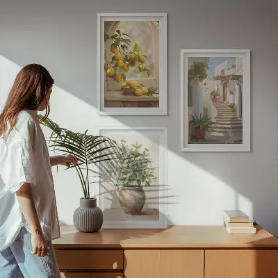 Zestaw obrazów do salonu cytryny w wazonie