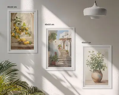 Zestaw obrazów do salonu cytryny w wazonie