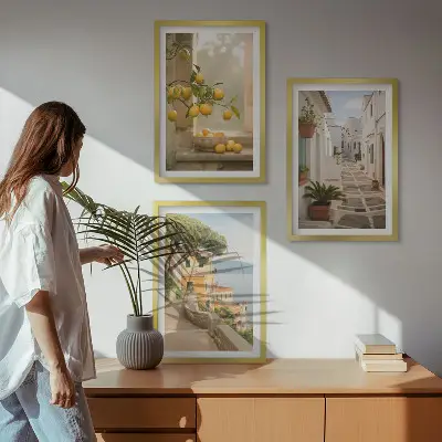 Kompozycja obrazów na ścianę drzewo cytrusowe z widokiem przez okno