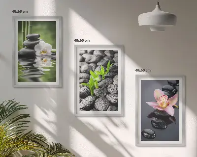 Kompozycja obrazów na ścianę spokojna kompozycja zen z kwiatami i wodą