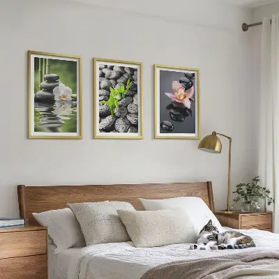 Kompozycja obrazów na ścianę spokojna kompozycja zen z kwiatami i wodą