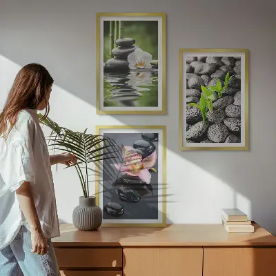 Kompozycja obrazów na ścianę spokojna kompozycja zen z kwiatami i wodą
