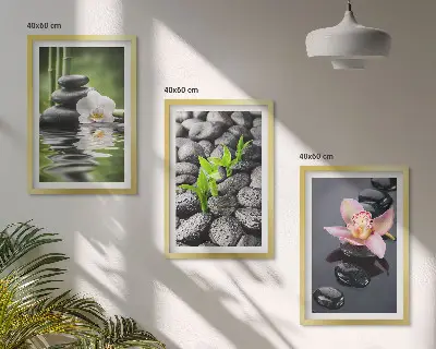 Kompozycja obrazów na ścianę spokojna kompozycja zen z kwiatami i wodą
