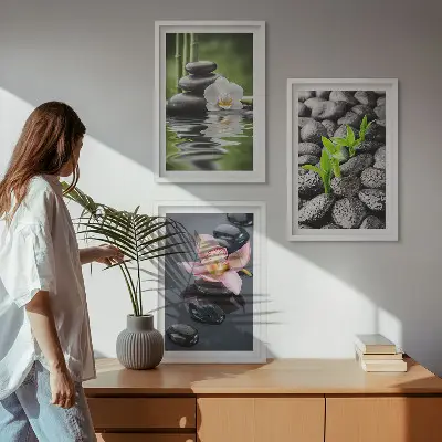 Kompozycja obrazów na ścianę spokojna kompozycja zen z kwiatami i wodą