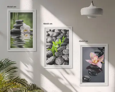 Kompozycja obrazów na ścianę spokojna kompozycja zen z kwiatami i wodą