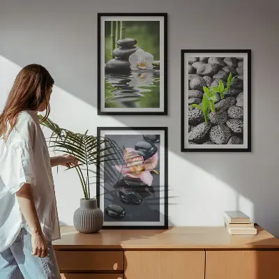 Kompozycja obrazów na ścianę spokojna kompozycja zen z kwiatami i wodą