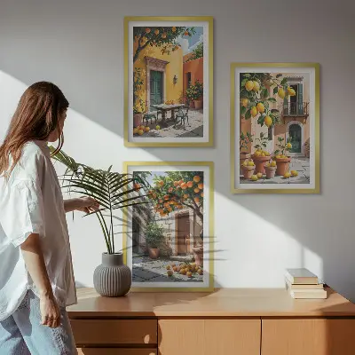 Owoce cytrusowe w ogrodzie zestaw 3 obrazów do salonu