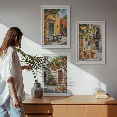 Owoce cytrusowe w ogrodzie zestaw 3 obrazów do salonu