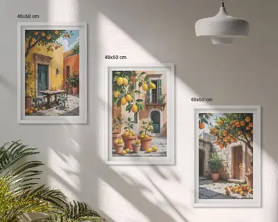 Owoce cytrusowe w ogrodzie zestaw 3 obrazów do salonu