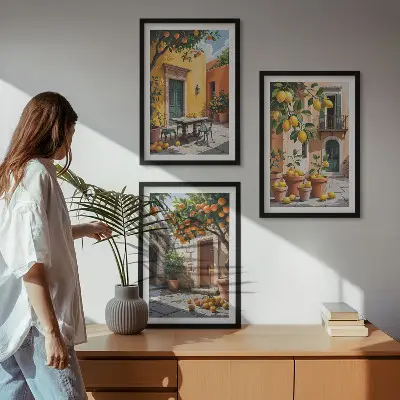 Owoce cytrusowe w ogrodzie zestaw 3 obrazów do salonu