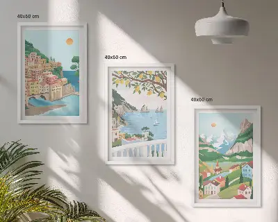 Zestaw 3 obrazów do salonu widoki nadmorskie w pastelowych barwach