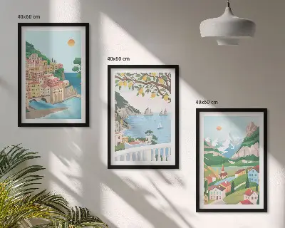 Zestaw 3 obrazów do salonu widoki nadmorskie w pastelowych barwach