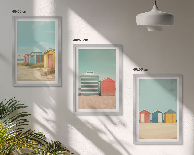 Zestaw 3 obrazów do salonu Kolorowe domki plaża słońce