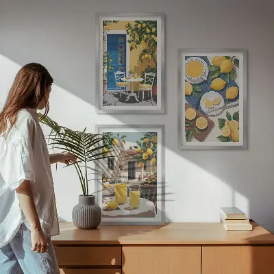 Zestaw obrazów do salonu z motywem lemoniady na patio w słońcu