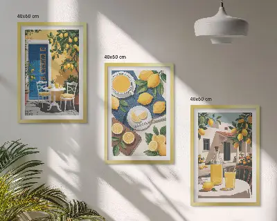 Zestaw obrazów do salonu z motywem lemoniady na patio w słońcu