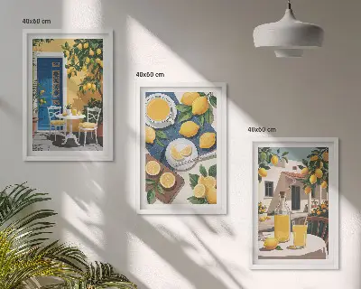 Zestaw obrazów do salonu z motywem lemoniady na patio w słońcu