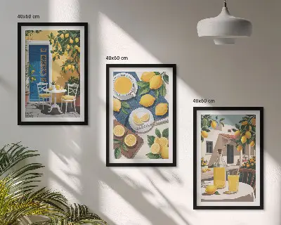 Zestaw obrazów do salonu z motywem lemoniady na patio w słońcu