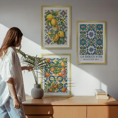 Cytrusy kolorowe abstrakcje zestaw 3 obrazów do salonu