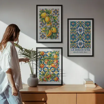 Cytrusy kolorowe abstrakcje zestaw 3 obrazów do salonu