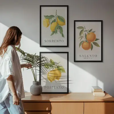 Zestaw 3 obrazów do salonu cytryny i pomarańcze Amalfi