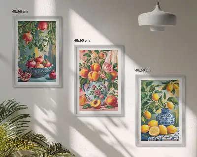 Zestaw obrazów do salonu Owocowe kompozycje granatów